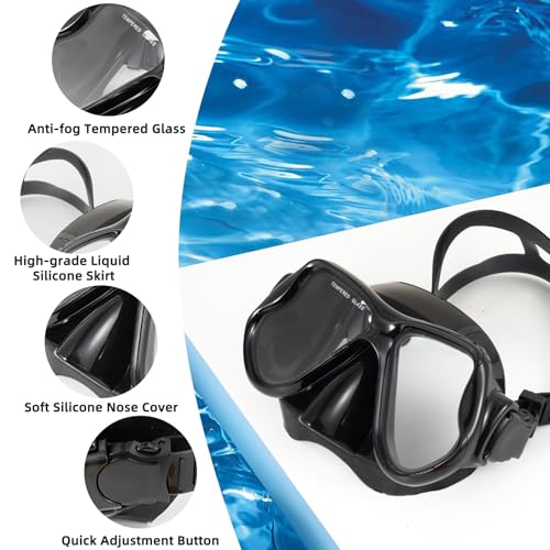 Scuba Mask, Diving Mask with Anti-Fog HD Tempered Glass Diving Goggles Nose Cover, Snorkel Mask for Adults Diving Snorkeli...