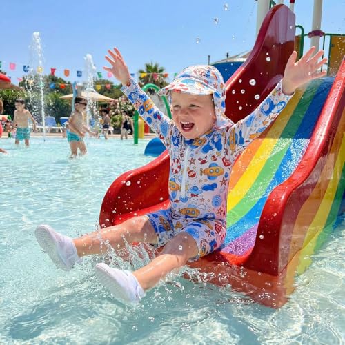 Baby Boy Rash Guard Swimsuit Color Block Long Sleeve Zipper One Piece Swimwear Toddler Bathing Suit ＋ Shark Sun Cap