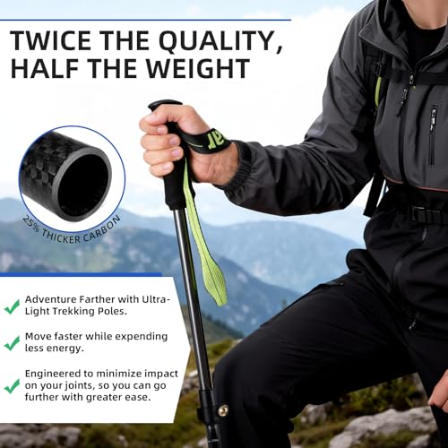aiGear Carbon Fiber Trekking Poles, Ultra Strong Lightweight Collapsible Hiking Poles with Cork Grips Quick Flip Locks & A...