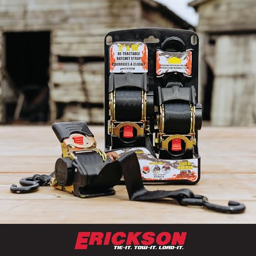 Erickson Pro Series 2in x 10ft Black Retractable Ratcheting Tie-Down Straps, High-Strength Design, 3300 lb Load Capacity, ...