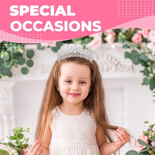 Papoopy Birthday Tiara Crown with Sash for Women, Headband Hair Accessories for Wedding Party Costume Silver