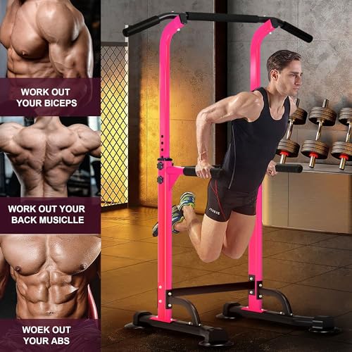 DlandHome Power Tower Pull Up Dip Station Multi-Function Fitness Equipment for Strength Training Adjustable Height Dip Sta...
