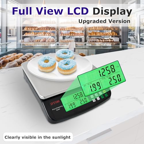 Large Digital Kitchen Scale 40kg/88lb Stainless Steel Price Computing Scale Counting Scale Deli Scale with LCD Display for...