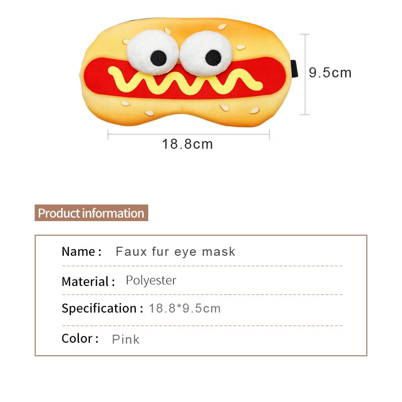 PERFECTSIGHT Sleep Eye Masks, Cute Plush Sleep Eye Cover Lightweight Adjustable Eyeshade Faux Fur Mask Cover for Women Men Sleep Travel Nap (Hotdog)