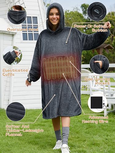 Wearable Heated Blanket Hoodie with 16000 mAh Battery,Cordless Heating Throw,Electric Shawl Robe with Sleeves,Gift for Family