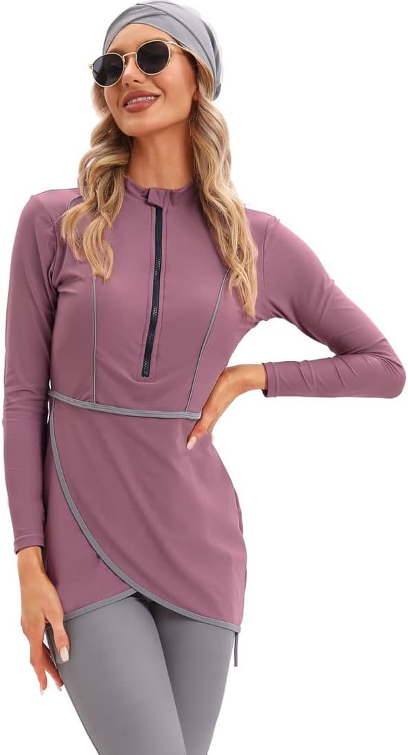 YONGSEN 2024 Women Modest Muslim Swimwear Patchwork Hijab Sport Long Sleeves Swimsuit 3pcs Islamic Burkinis Wear Bathing Suit
