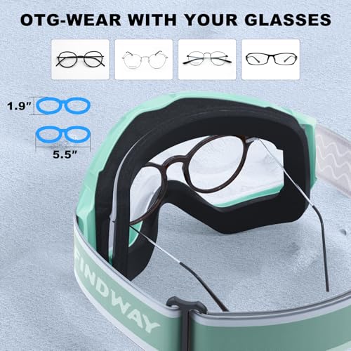 findway Ski Goggles OTG - Over Glasses Snow/Snowboard Goggles for Men, Women & Youth