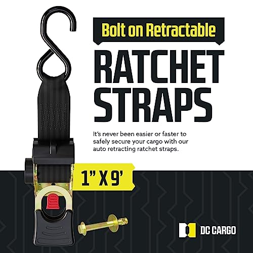 DC Cargo Mall Bolt-on Auto Retractable Ratchet Straps (2-Pack) 1” x 9ft, Heavy Duty, 1,200lb Break Strength – Tie Down Str...