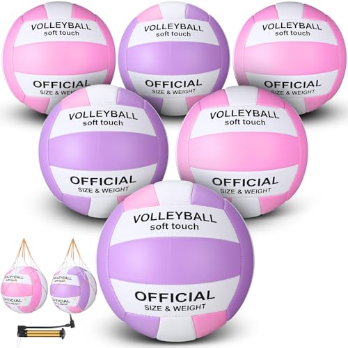 Woanger 6 Pcs Volleyballs Official Size 5 Waterproof Soft Recreational Volleyball with Pump and Net Bag Indoor Outdoor Bea...