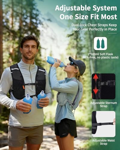 ECOHUB Running Hydration Vest Backpack with 2*500ML Soft Flask, Lightweight Trail Running Pack for Men Women, Adjustable N...