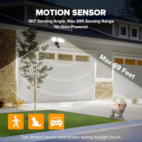 LUTEC 72W 7500LM LED Security Lights Motion Sensor Light Outdoor, 5000K Daylight, IP65 Waterproof, Dusk to Dawn, 3-Head Mo...