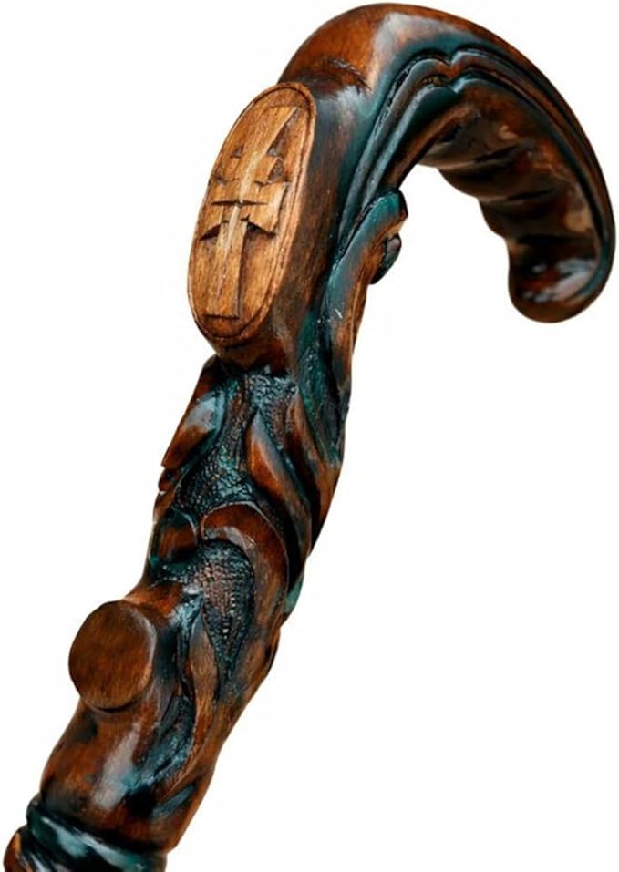Wooden Christian Cross Engraved Hand Carved Cane - Premium Wood Carved Walking Stick Cane with Ergonomic Palm Grip Handle...