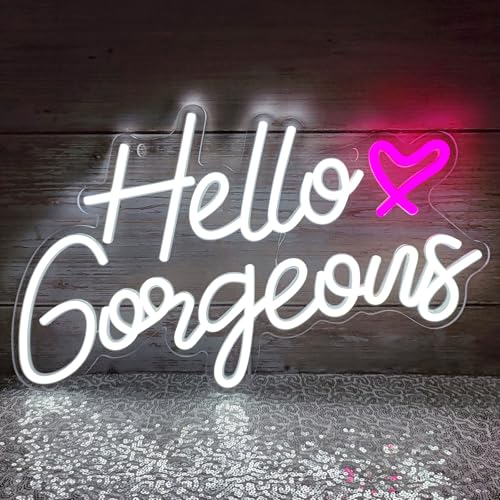 Hello Gorgeous Neon Signs Hello Beautiful LED Neon Lights Dimmable LED Light Sign for Home Wedding Birthday Backdrop Bacel...