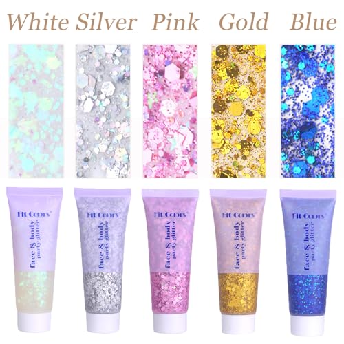 Face Body Glitter, Hair Glitter Sparkles Chunky Face Glitter Gel for Girls Makeup Singer Concerts Mermaid Festival Sequins...