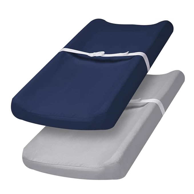 PHF Baby Changing Pad Covers for Boys Girls, 2 Pack Ultra Soft Breathable Microfiber Changing Pad Table Sheets for Most Baby Changing Pads, Light Grey & Navy