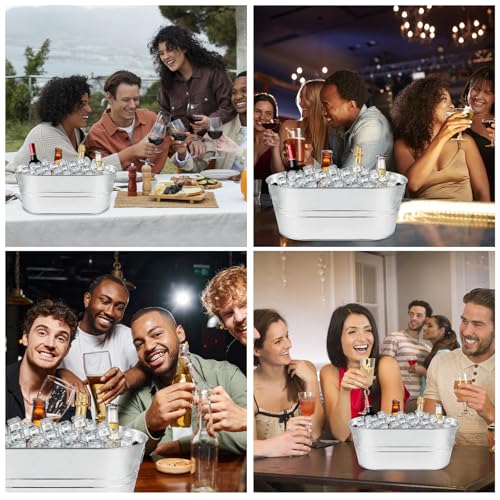MIVIDE 4 Pack Galvanized Tub 3.3 Gallon Ice Bucket Large Metal Champagne Drink Bucket with Handles Galvanized Ice Buckets ...