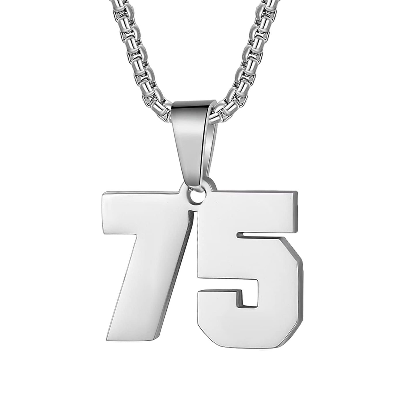 Number Necklaces Personalized Silver Initial Number Pendant Stainless Steel Chain 22+2inch Movement Necklaces for Men Women (75)