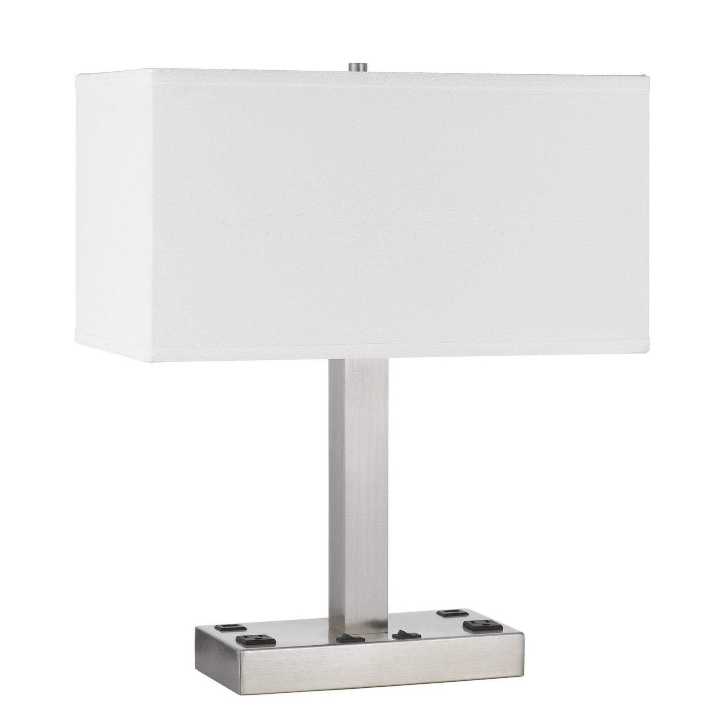 Homeroots 21 In. Nickel Metal Desk Lamp With Usb And White Rectangle Shade, Model 524760
