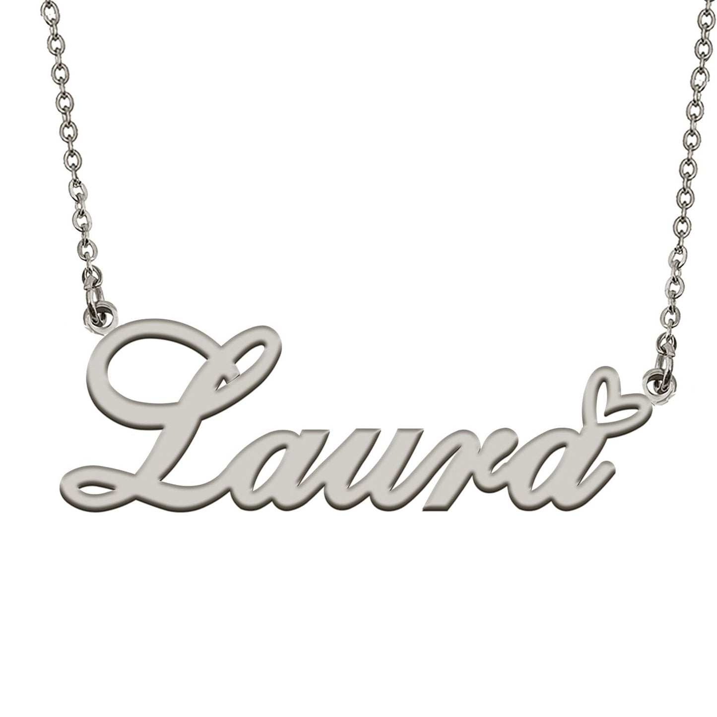 HUAN XUN Customized Laura Name Necklace Silver Stainless Steeel for Women Personlized Jewelry Gifts for Mother