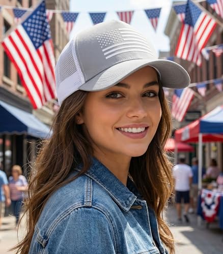 American Flag Trucker Hat Baseball Cap Snapback Fitted Hats for Men Women Snap Closure Design Breathable Mesh Side Durable