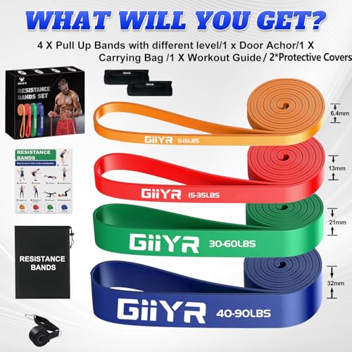 Giiyr Resistance Bands Set for Men & Women - 4 Levels Exercise Band with Door Anchor, Pull Up Bands for Strength Training,...