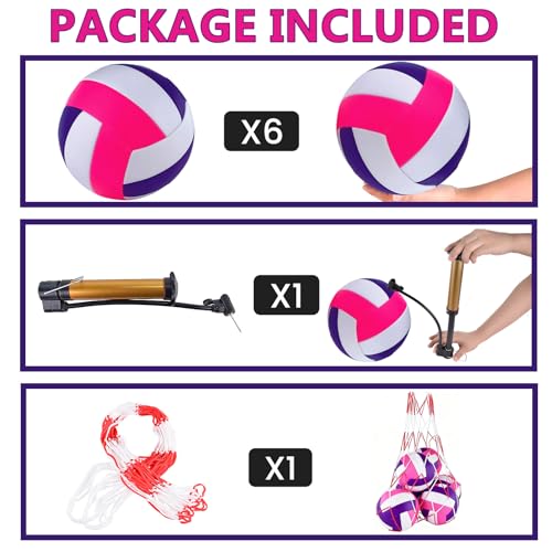 HYPGARD 6 Pack Volleyballs Official Size 5, Waterproof Soft Bulk Recreational Volley Balls with Pump and Net Bag for Indoo...
