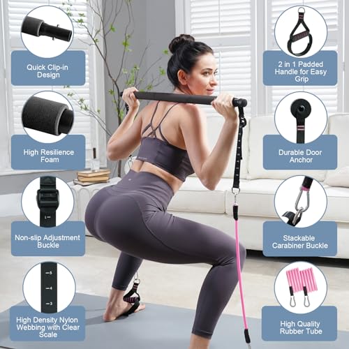 kisnbld Pilates Bar Kit with Resistance Bands, Multifunctional Pilates Bar with 3 Set Exercise Resistance Bands, Portable ...