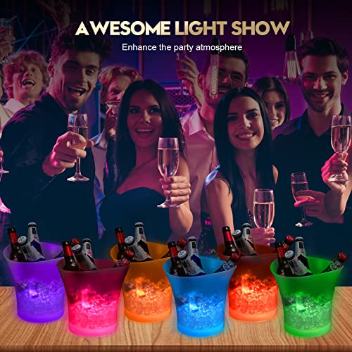 Lounsweer 6 Pcs LED Ice Bucket 5l Large Capacity Drink Buckets for Party Colorful Drink Containers Bulk with Lights for Ho...