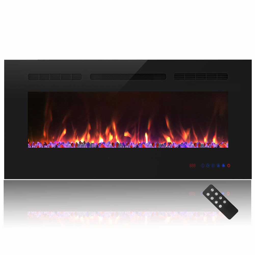 Cheerway 36 Inch Wall Mounted &Recessed In Wall Electric Fireplace With Heater, Linear Wall Fireplace W/Thermostat, Adjustable F