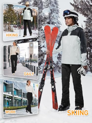 Cycorld Women's Snow Ski Pants Fleece Lined Waterproof Softshell Insulated Flare for Snowboarding Hiking Winter Outdoor