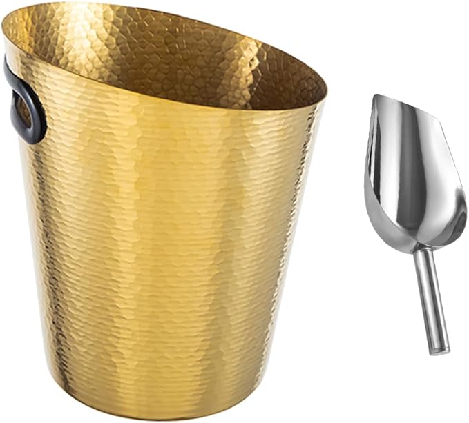 Stainless Steel Champagne Bucket with Ice Tongs - Stainless-Steel Beverage Tub - Diagonal Ice Bucket with Handle for Cockt...