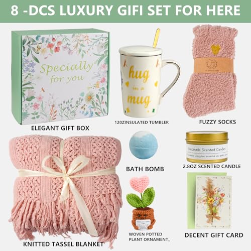 TOYIYAR Self Care Gift Basket for Women - Recovery Gifts for Her,Get Well Soon Gift Box with Blanket, Cozy Socks, Candle, ...