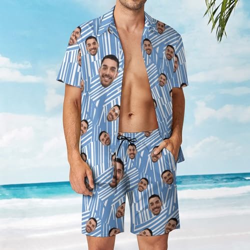 Personalized Men's Hawaiian Shirts and Shorts Set Custom 2-Piece Suits Button Down Shirt Outfit with Bucket Hats