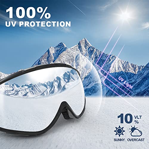 findway Ski Goggles OTG - Over Glasses Snow/Snowboard Goggles for Men, Women & Youth - 100% UV Protection