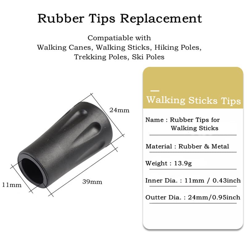 6pcs Walking Stick Tips, Replacement Rubber Tips for Walking Sticks, Trekking Pole Tips Baskets Hiking Pole Tips Feet Shoc...