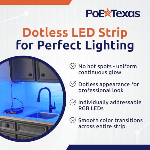 PoE Texas RGB LED Strip Lighting Kit - Plug & Play PoE Driver with COB LED Strip - Wireless Light Switch & App Control - I...