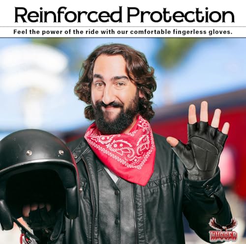 Hugger Men's Water Resistant Gel-Padded Palm Fingerless Motorcycle Gloves