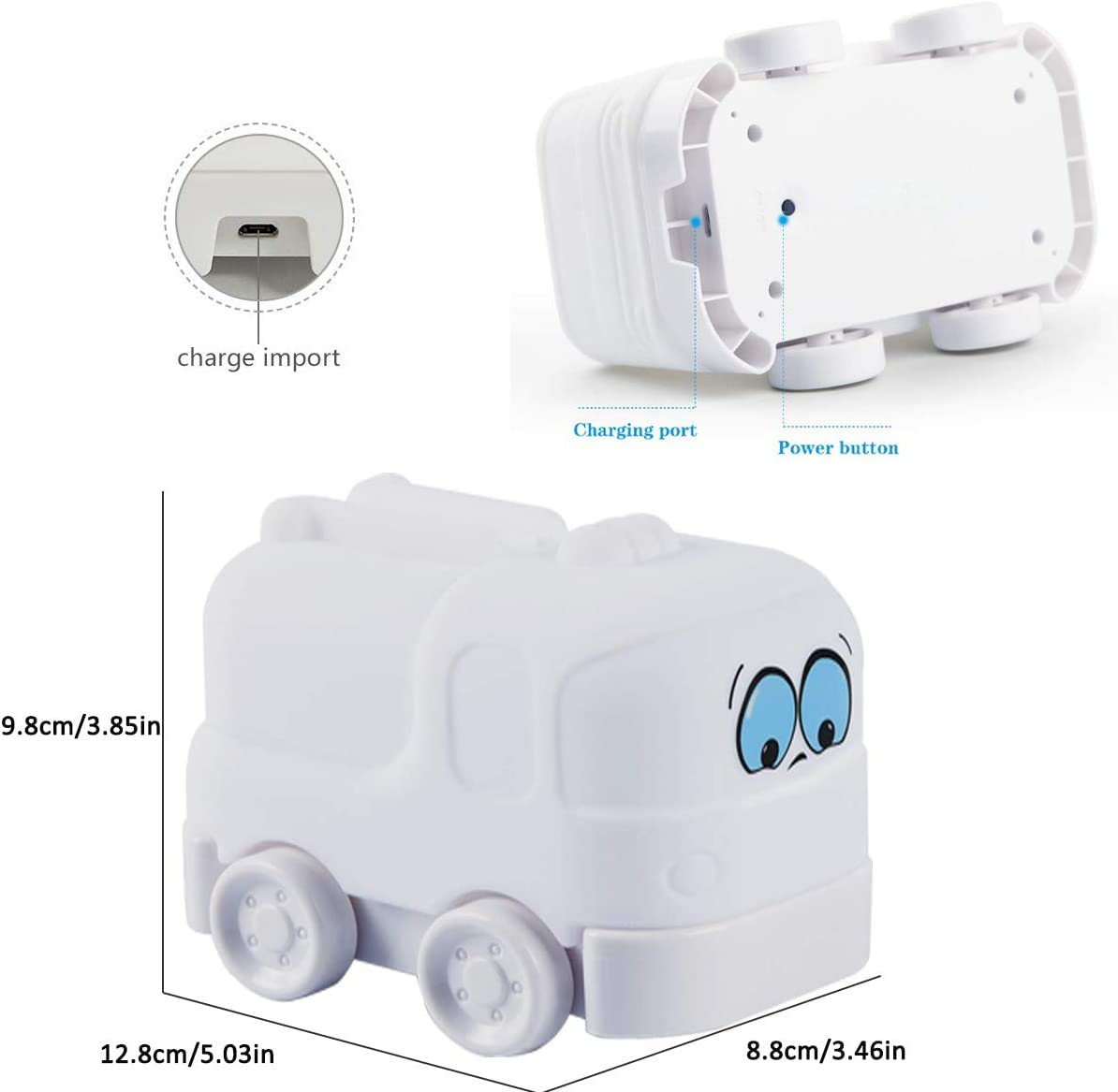 Tianhaixing Night Light Kids Led Bedside Lamp - Cute Car Design, Rgb Colors, Rechargeable, Touch & Remote Control, White, Model Thx883