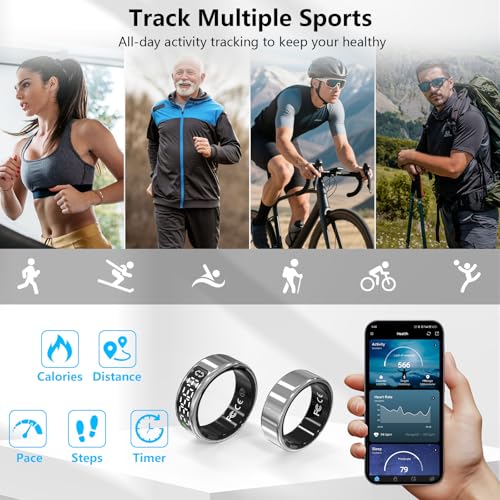 Smart Ring for Women Men Fitness Tracker with Heart Rate, Blood Oxygen, Step, Sleep Monitoring, IP68 Waterproof Fitness Ri...