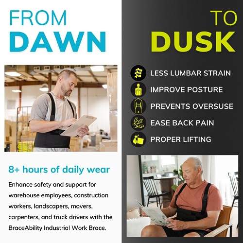 BraceAbility Work Back Brace - Industrial Lower Back Pain Protection Belt for Men and Women, Construction, Moving, Warehou...