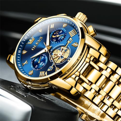 OLEVS Men Silver Watches,Men's Stainless Steel Chronograph Watch,Man Analog Quartz Big Face Male Watches Luxury Waterproof...