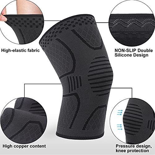 Double Couple 2 Pack Copper Knee Brace Knee Compression Sleeve Support for Men Women Knee Pain Working Out Running Sport A...