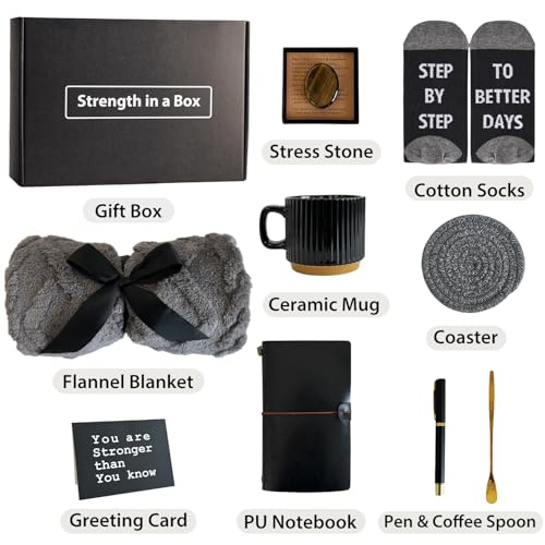 Care Package for Men - Get Well Soon Gifts for Men with Plush Blanket, Ceramic Mug Set, Socks, PU Notebook, Pen, Stress St...