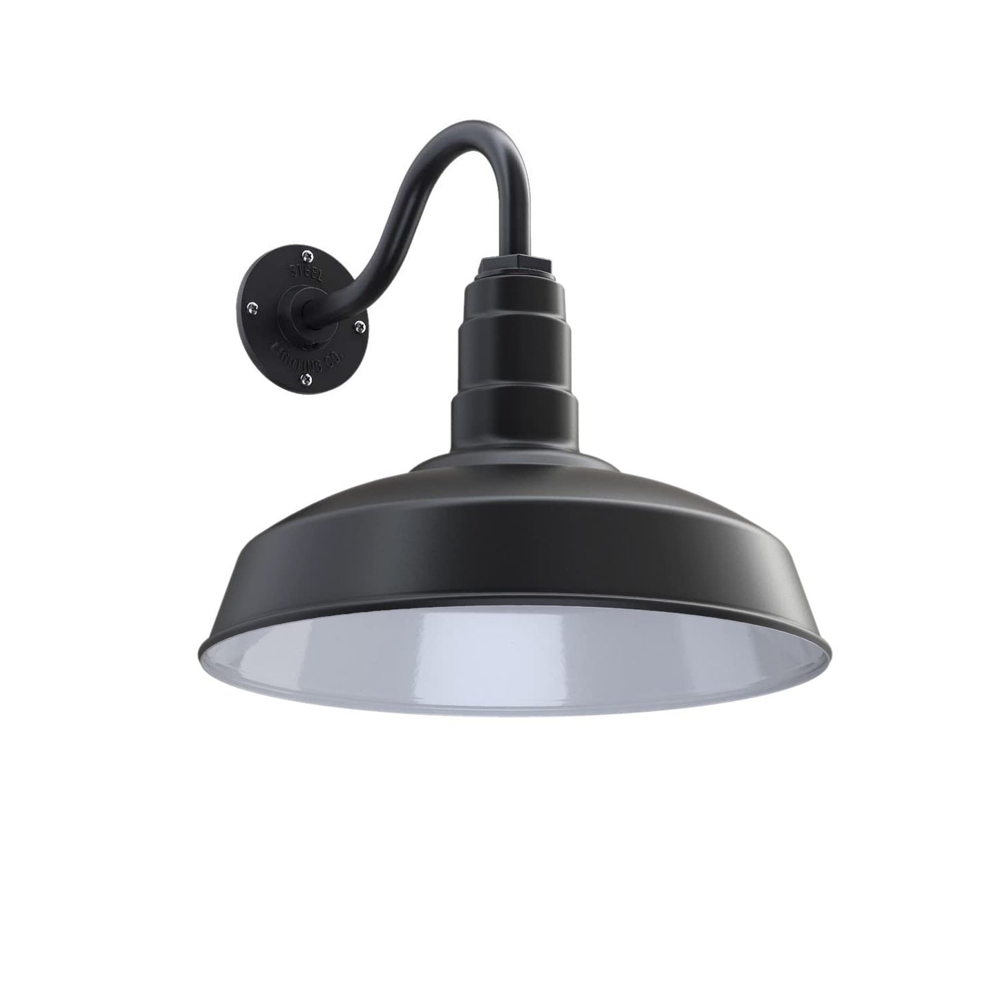 Steel Lighting Co. Gardena Barn Light - Outdoor Wall Mounted 16 Dome, 11 Gooseneck, Matte Black, Porcelain - Made In America