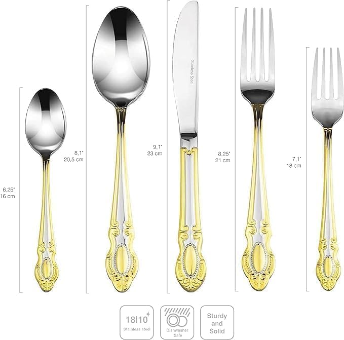 75-Pc Luxury Flatware Set for 12 w/Storage Case 24K Gold Premium Dining Cutlery Service - 18/10 Surgical Stainless Steel Silverware Hostess Serving Set in a Chest