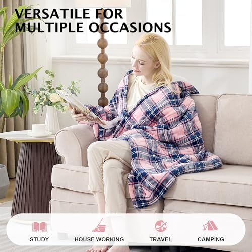 PTQ Electric Blanket Wearable Heated Shawl with Hood & Pockets – 6 Heat Settings, 4H Auto-Off, Flannel & Sherpa Reversibl...