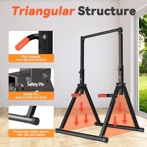 WATBKHE Power Tower Pull Up Dip Station Foldable, Pull Up Bar Station Adjustable, Multi-Function Home Gym, Strength Traini...