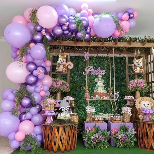 Pink and Purple Party Balloons, 50Pcs 12 Inch Purple Pink Balloons, Metallic Pink Purple Latex Balloons Birthday Party Bal...
