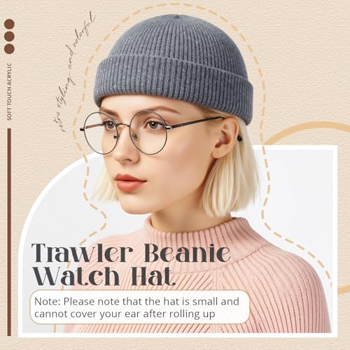 SATINIOR 4 Pieces Trawler Beanie Watch Hat Roll up Edge Skullcap Fisherman Beanie Unisex