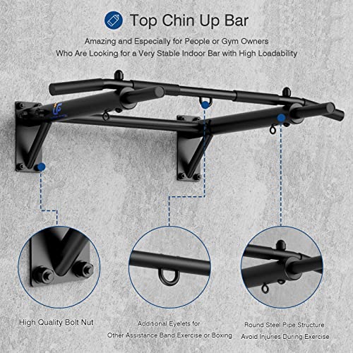 Wall Mounted Pull Up Bar, Thicken Steel Max Load 300 lbs，Punch Bag and TRX Training Hook for Home Gym Upper Body Workout C...